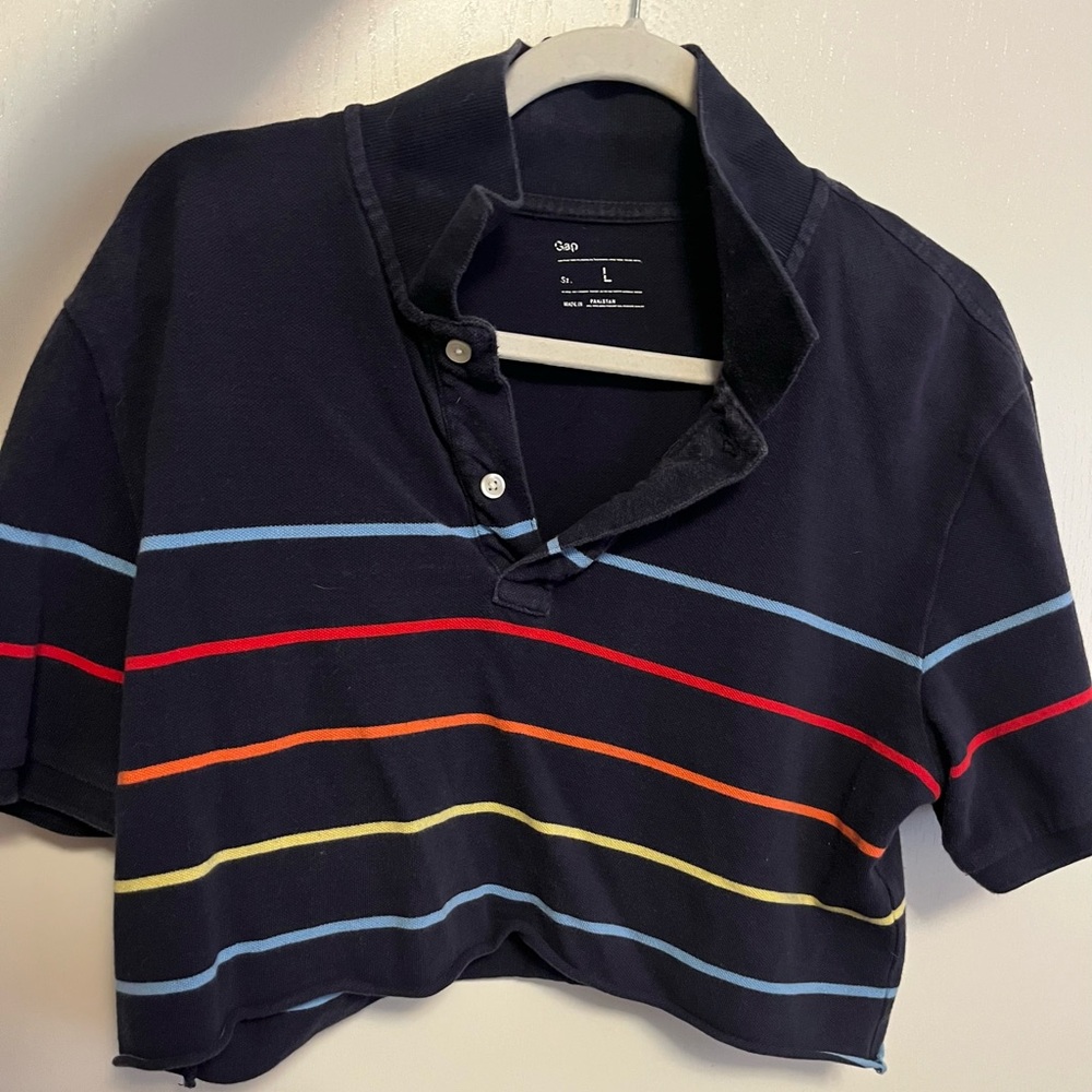 navy gap polo crop shirt